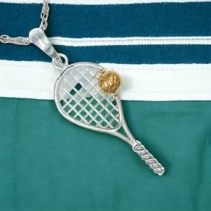 Silver Tennis Racket  14k  Ball Charm Necklace